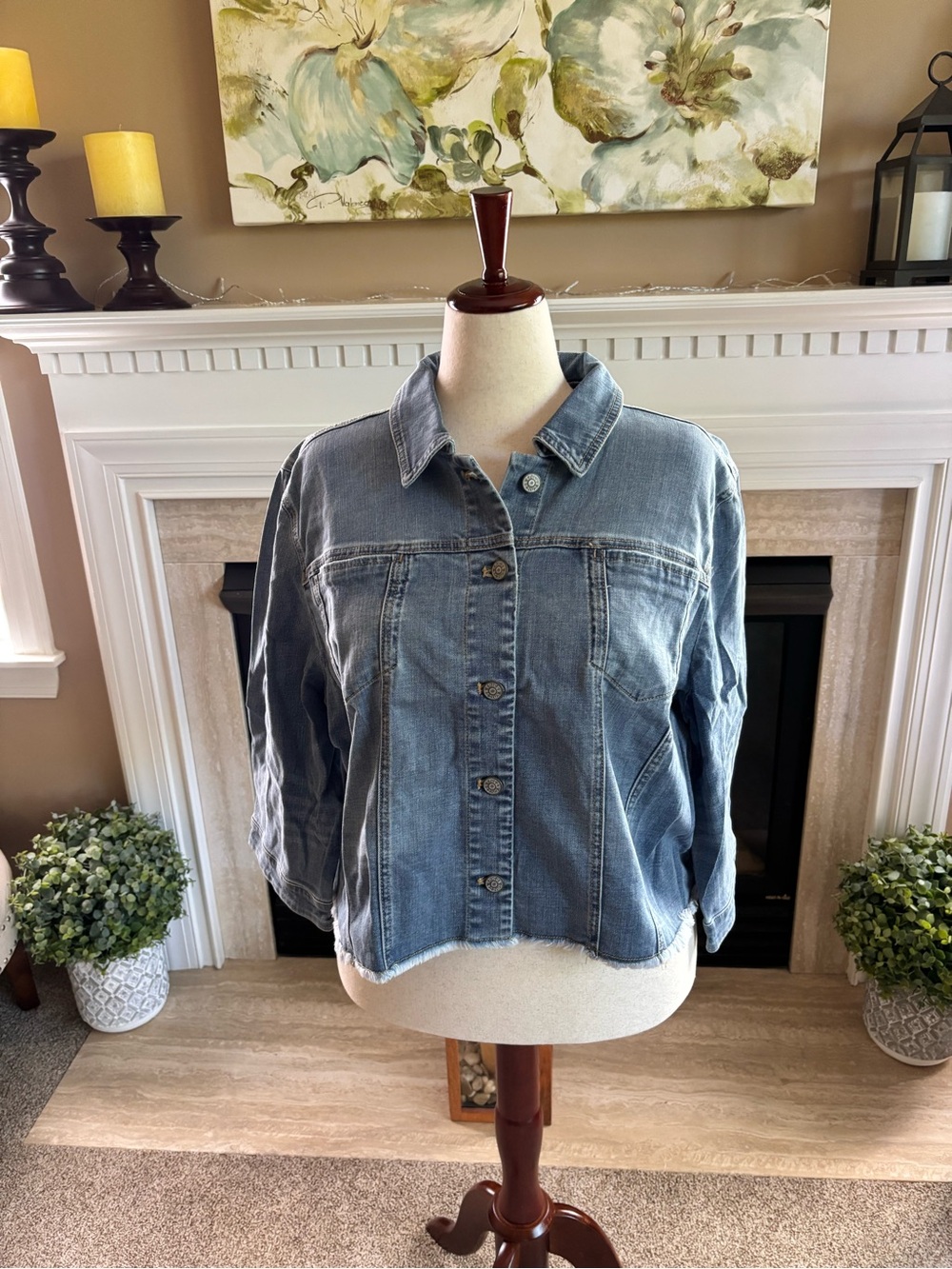 *NEW* Chico’s Cropped Denim Jacket 3/4 Sleeve - Mediterranean - Size - 20/22